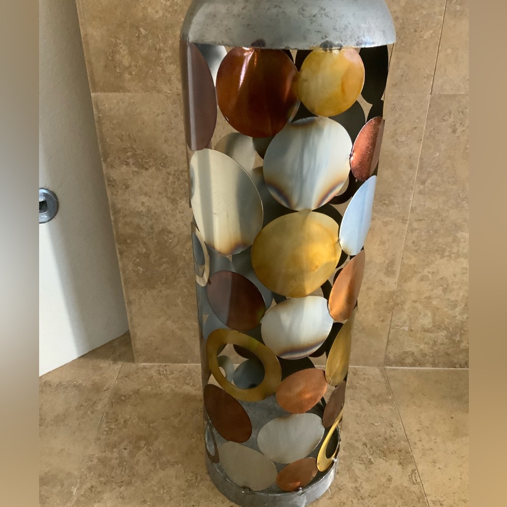 Large 29" retro bohemian 1950’s antique vintage steel metal vase - Picture 5 of 8